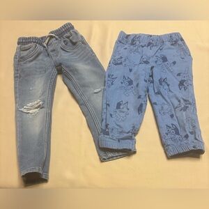Set of 2 - Boys Denim Jean Pants Joggers Distressed Stretch Bluey Sz 3T